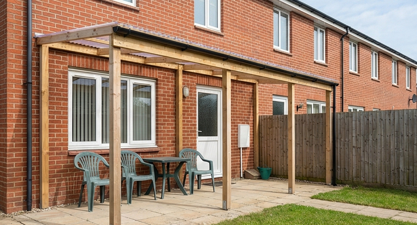 Douglas veranda met open pergola constructie bij woning